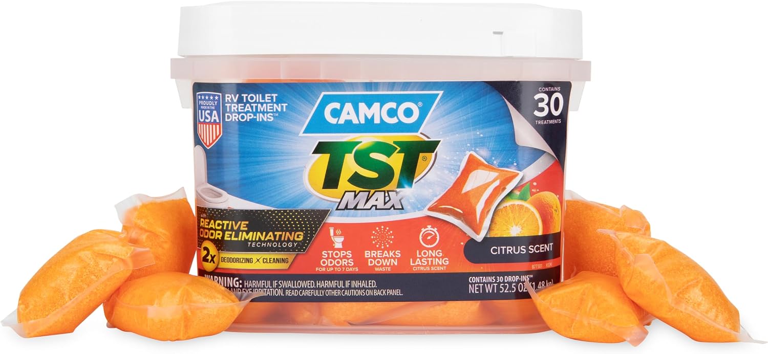 Camco TST MAX RV Toilet Treatment Drop-INs - Orange 30-pk - Made in the USA
